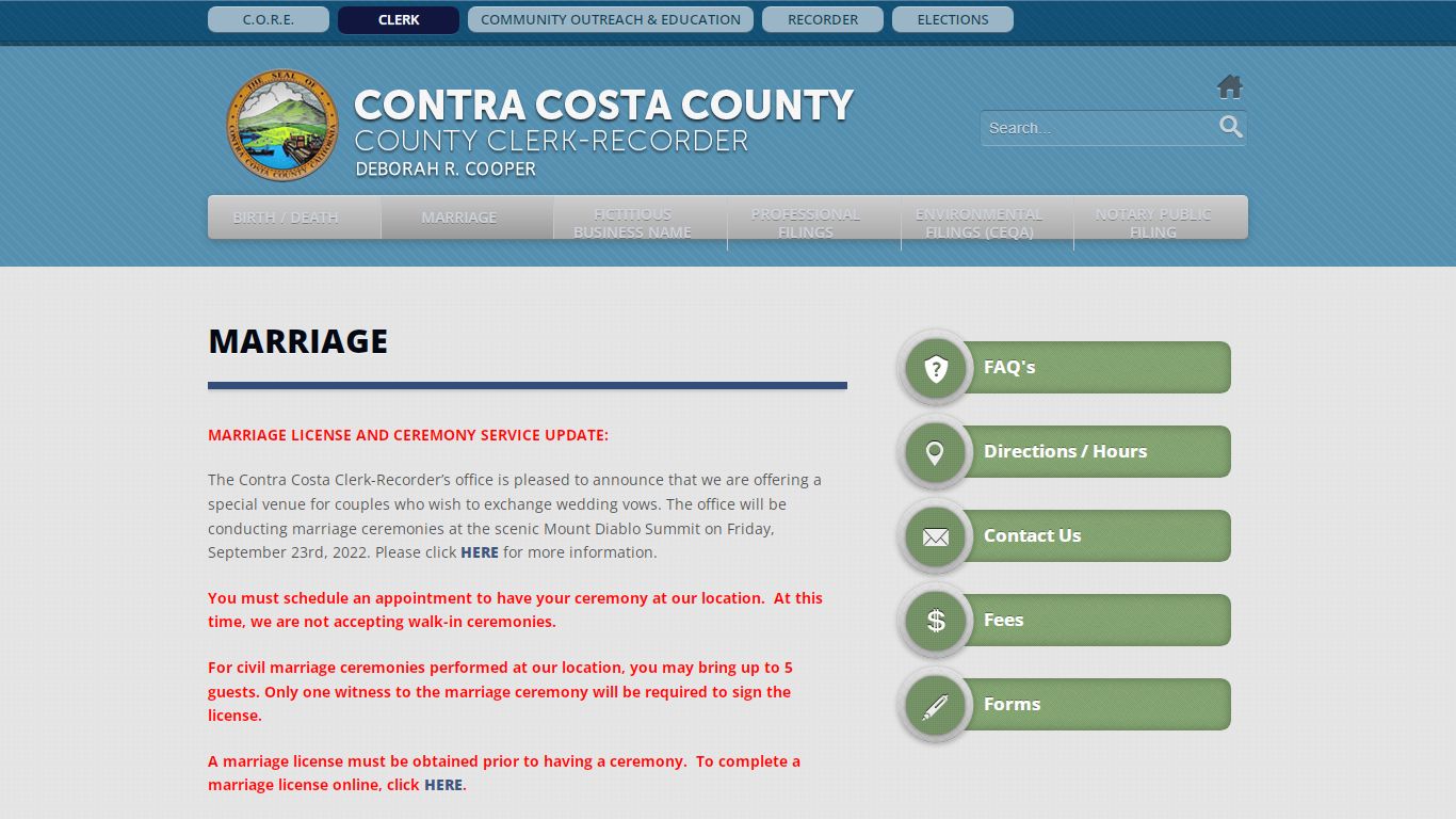 Contra Costa County, CA Clerk Recorder