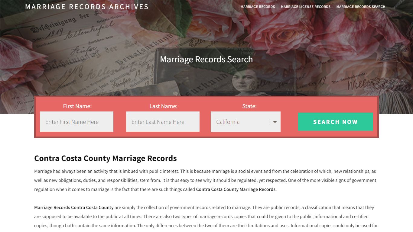 Contra Costa County Marriage Records | Enter Name and Search