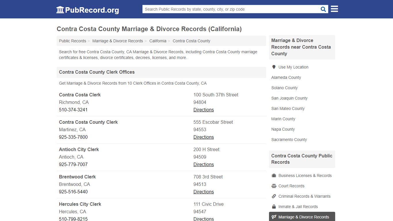 Contra Costa County Marriage & Divorce Records (California)